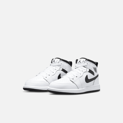 Air Jordan Kids' 1 Mid White Black (PS)