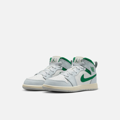 Air Jordan Kids' 1 Mid Pure Platinum Pine Green (PS)