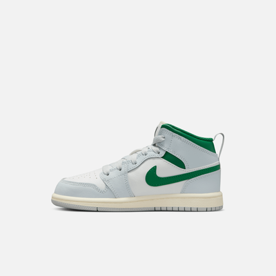 Air Jordan Kids' 1 Mid Pure Platinum Pine Green (PS)