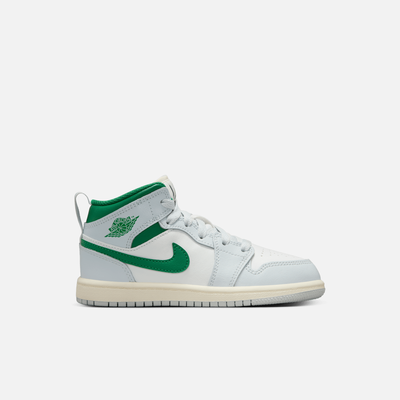 Air Jordan Kids' 1 Mid Pure Platinum Pine Green (PS)