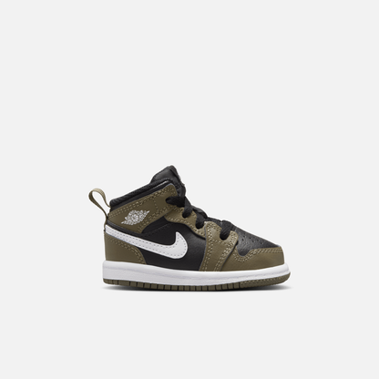 Air Jordan Kids' 1 Mid Black Medium Olive (TD)