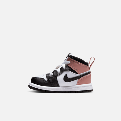 Air Jordan Kids' 1 Mid White Rust Pink Black (TD)