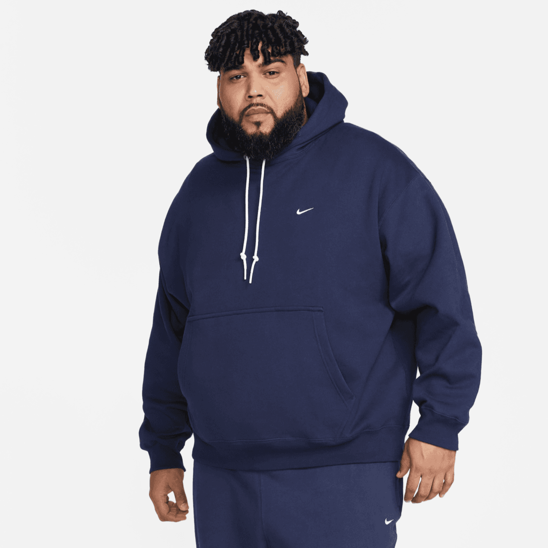 Nike Solo Swoosh Navy Blue Fleece Pullover Hoodie