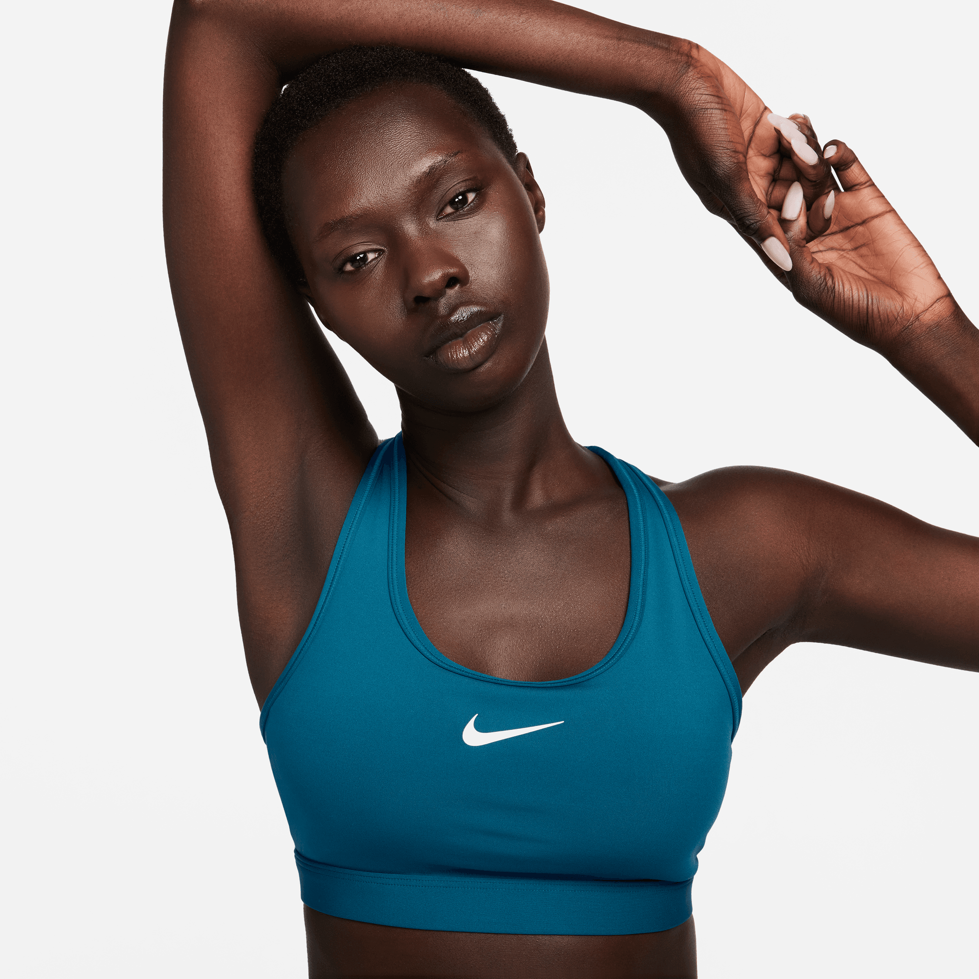 Nike Dri-FIT Swoosh Women's Medium-Support Padded Sports Bra Plus Size Blue/W
