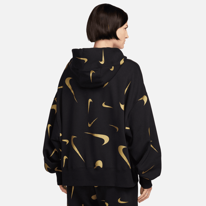 Nike Sportswear Women's Oversized Fleece Gold Check Printed Hoodie