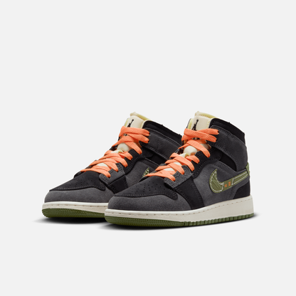 Air Jordan Big Kids' 1 Mid SE Craft Anthracite Sky J Olive (GS)