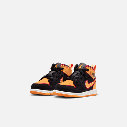 Air Jordan Kids' 1 Mid SE Black Vivid Orange (TD)