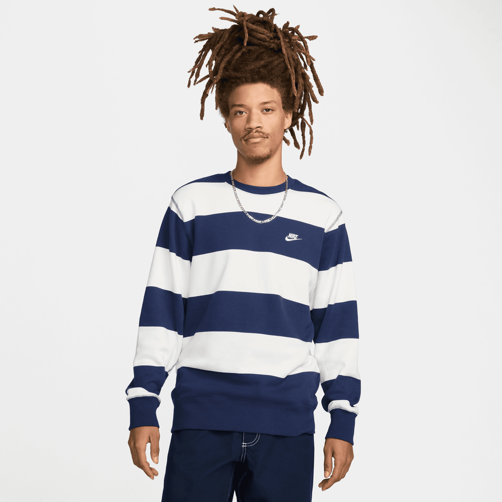 Nike Club Fleece Navy Striped French Terry Sweatshirt
