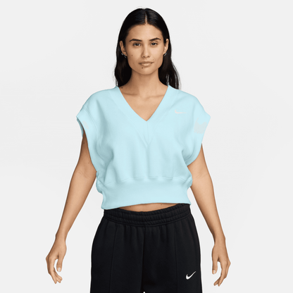 Nike Sportswear Women's Glacier Blue Phoenix Fleece Sleeveless V-Neck Cut-Off