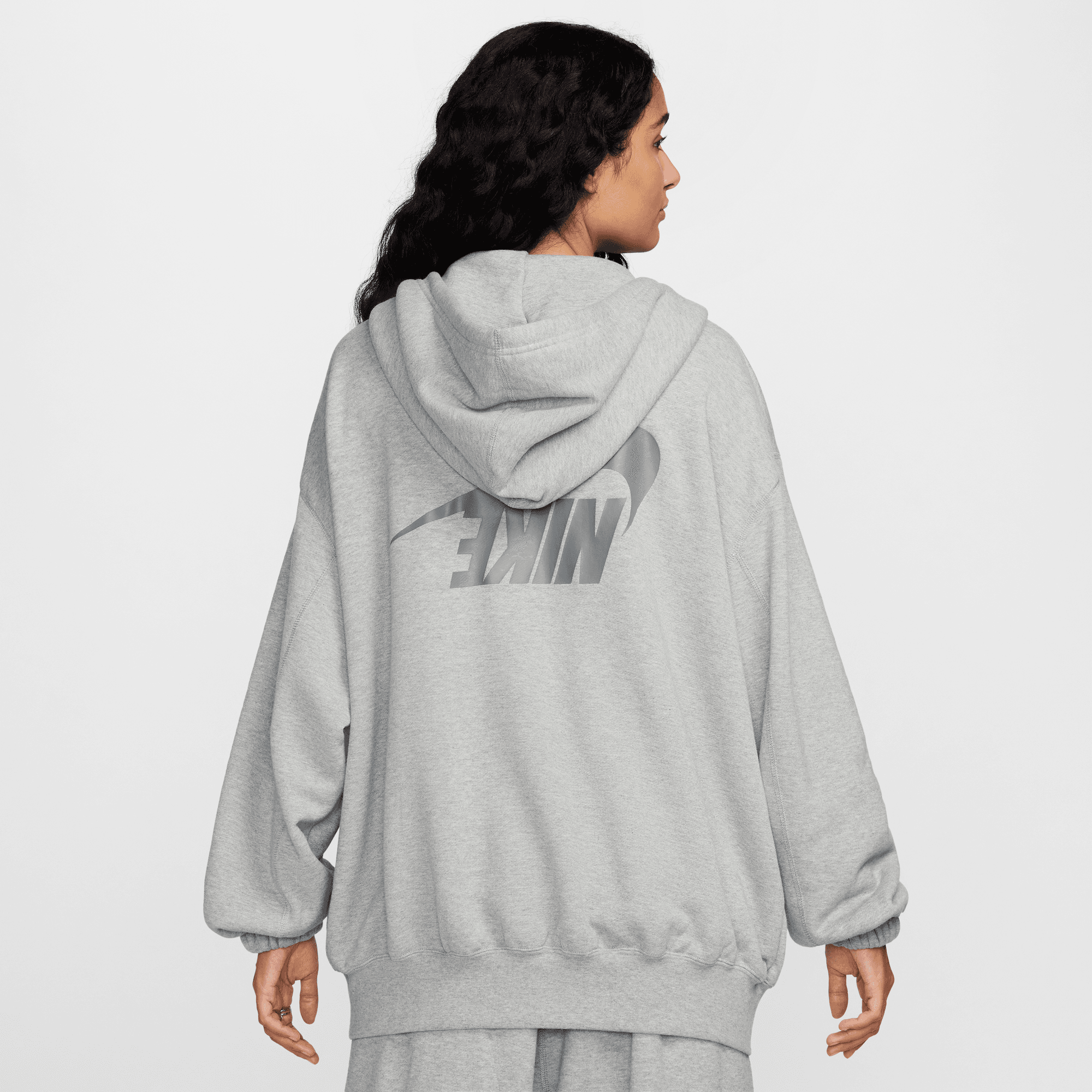 Nike Women's Sportswear Grey Oversized Full-Zip French Terry Hoodie