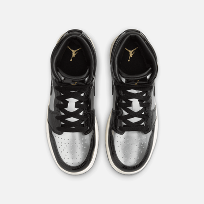 Air Jordan Big Kids' 1 Mid SE Black Metallic Silver (GS)