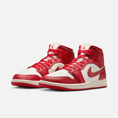 Air Jordan Women's 1 Mid Red Cracked Leather