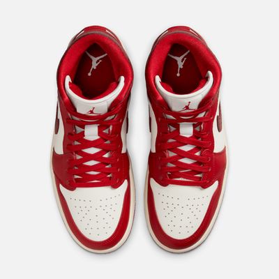 Air Jordan Women's 1 Mid Red Cracked Leather