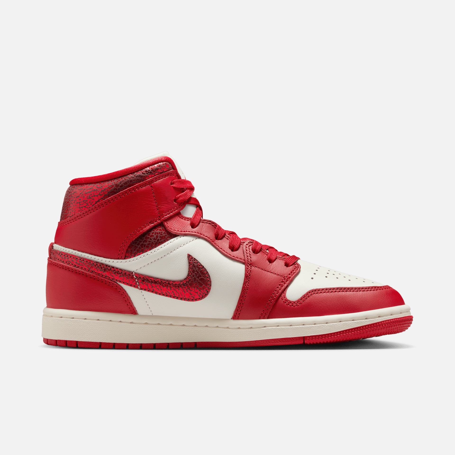 Air Jordan Women's 1 Mid Red Cracked Leather – Puffer Reds Air Jordan Women's 1 Mid Red Cracked Leather – Puffer Reds