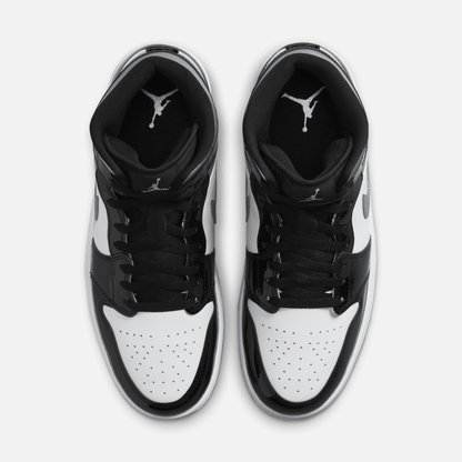 Air Jordan 1 Mid Patent Black White Metallic Silver