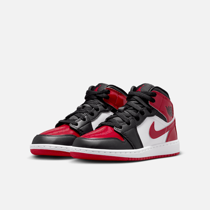 Air Jordan Big Kids' 1 Mid Patent Bred Toe (GS)