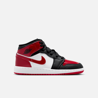 Air Jordan Big Kids' 1 Mid Patent Bred Toe (GS)