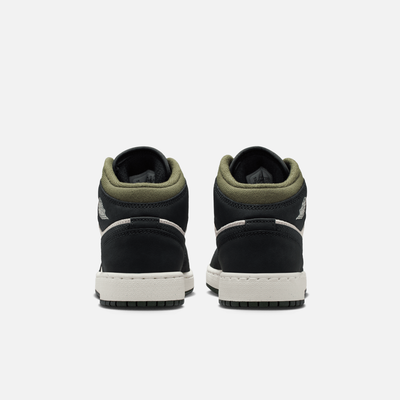 Air Jordan Big Kids' 1 Mid Off Noir Medium Olive (GS)