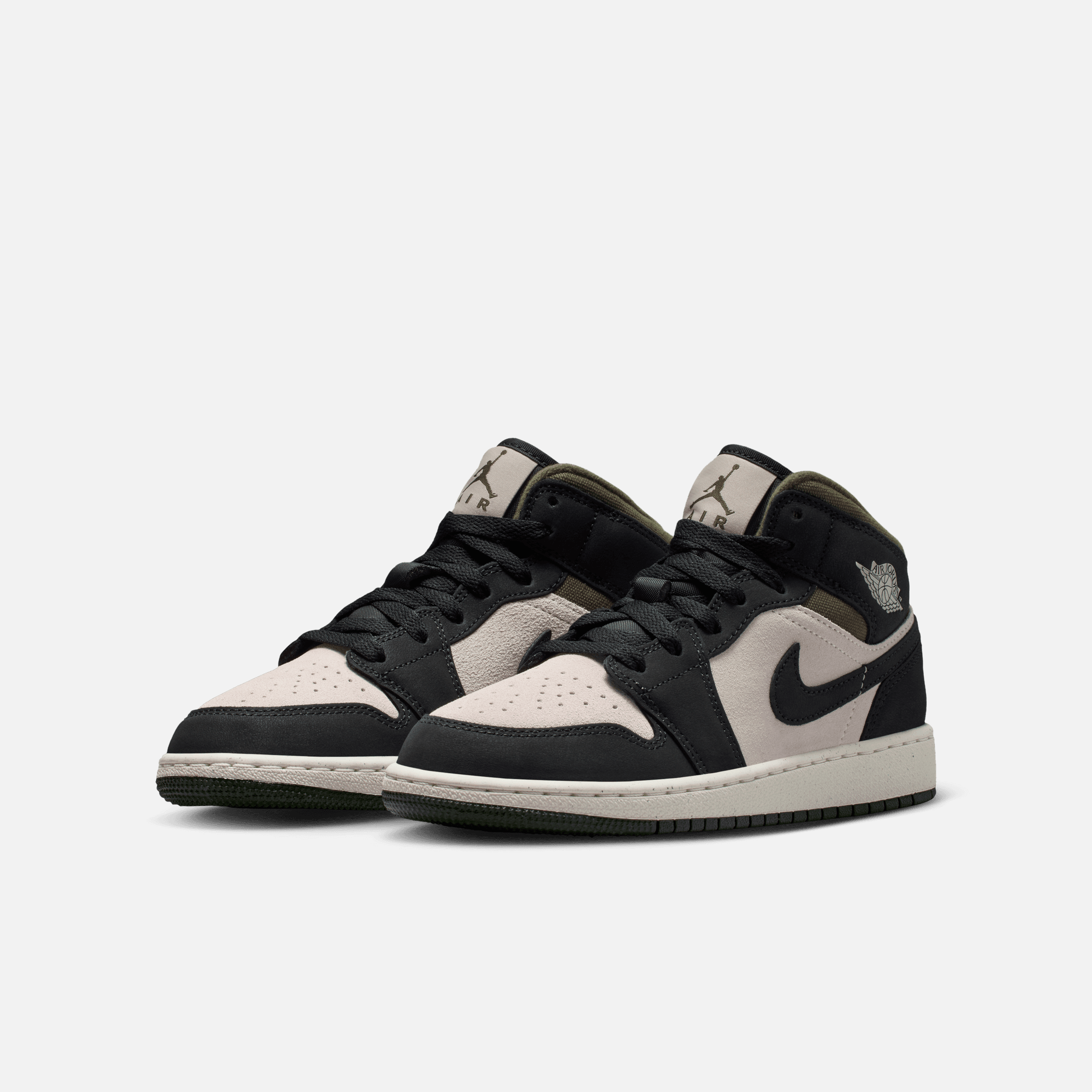 Air Jordan Big Kids' 1 Mid Off Noir Medium Olive (GS)