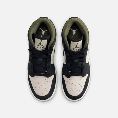 Air Jordan Big Kids' 1 Mid Off Noir Medium Olive (GS)