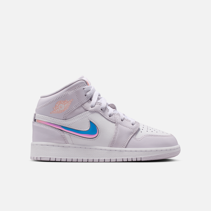 Air Jordan Big Kids' 1 Mid Iridescent Swoosh (GS)