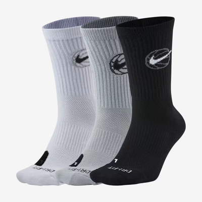 Nike Elite Everyday 3 Colors Crew Socks White Grey Black
