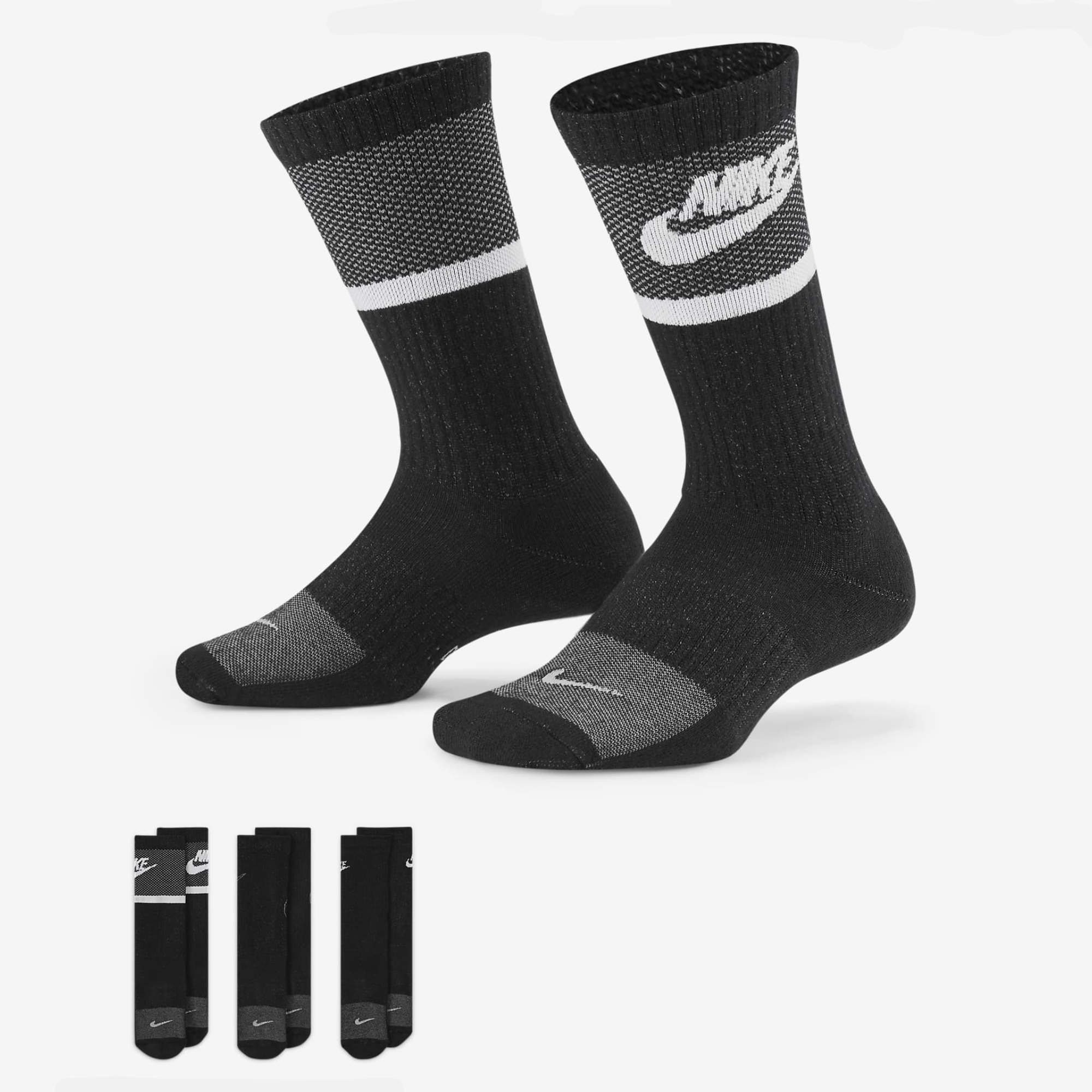 Nike Kids' Everyday Cushioned Crew Black White (3 Pair)