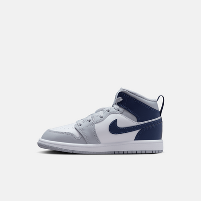 Air Jordan Kids' 1 Mid Wolf Grey Midnight Navy (PS)