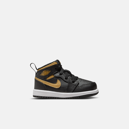 Air Jordan Kids' 1 Mid Black Metallic Gold (TD)