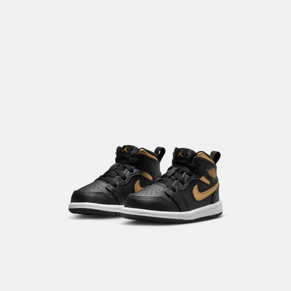 Air Jordan Kids' 1 Mid Black Metallic Gold (TD)