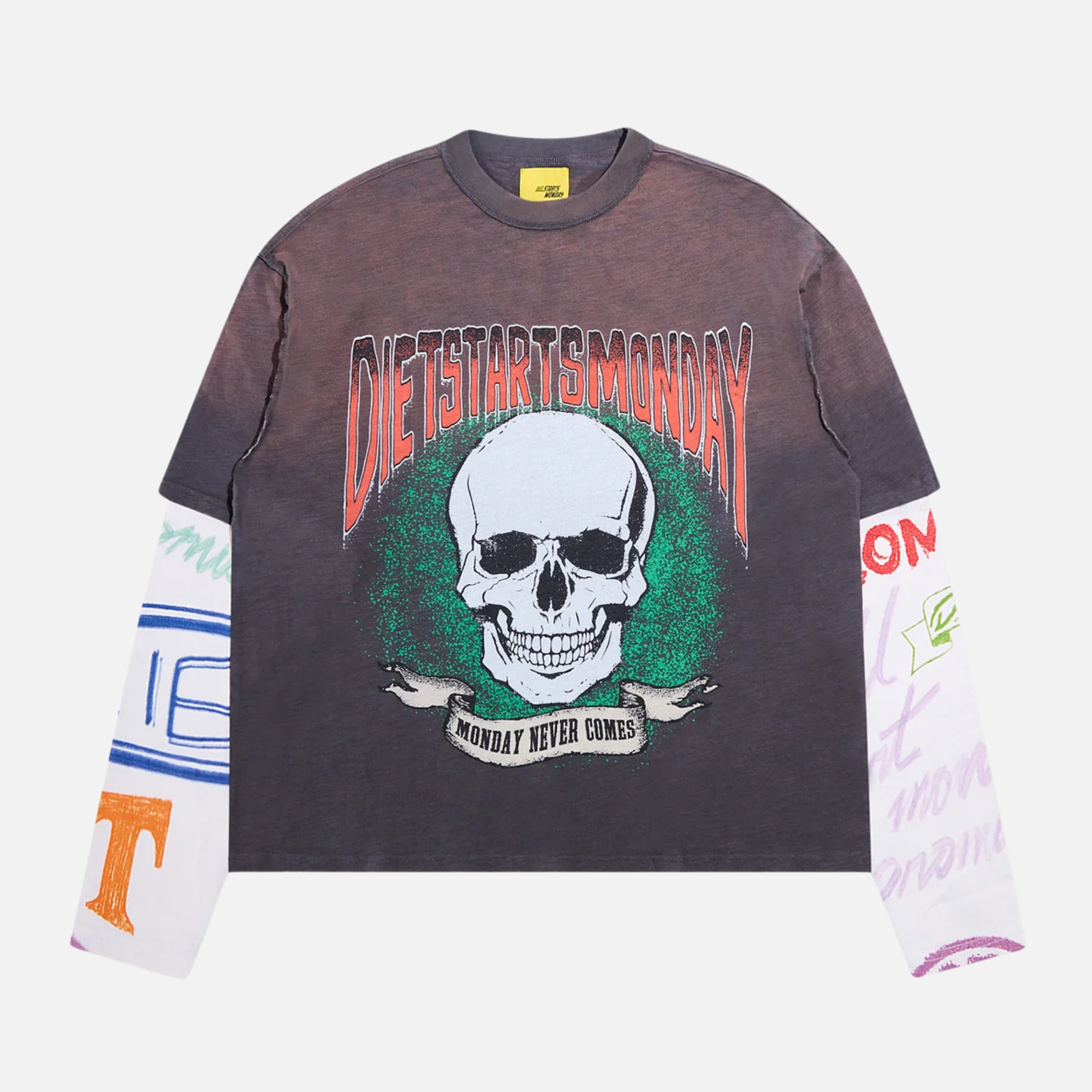 Diet Starts Monday Double Layer Skull Black T-Shirt