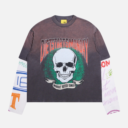 Diet Starts Monday Double Layer Skull Black T-Shirt