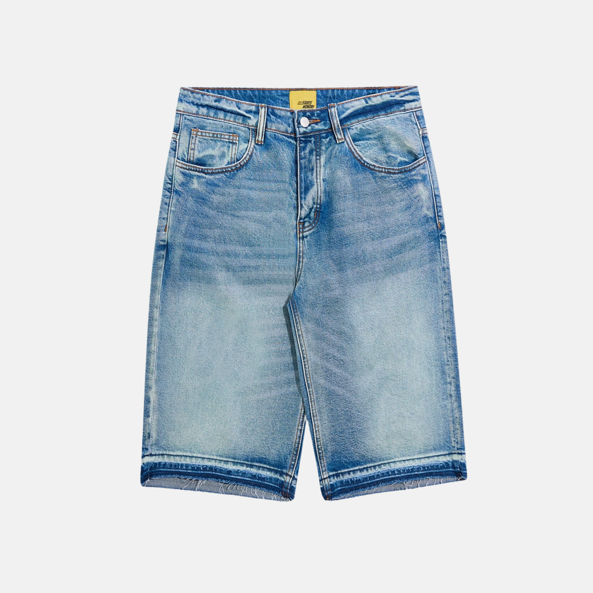 Diet Starts Monday Washed Indigo Arched Denim Shorts – Puffer Reds
