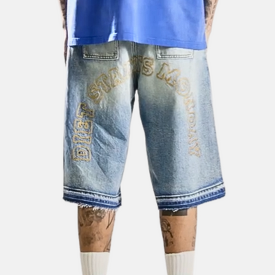 Diet Starts Monday Washed Indigo Arched Denim Shorts