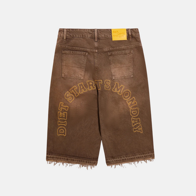 Diet Starts Monday Brown Arched Denim Shorts