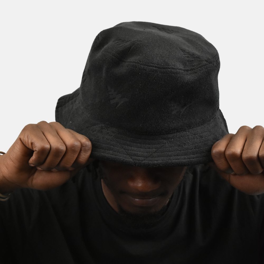 Paper Planes Jacquard Black Terry Cloth Bucket Hat