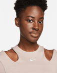 Nike Sportswear Essentials Women's Brown Short Sleeve Cut-Out Top