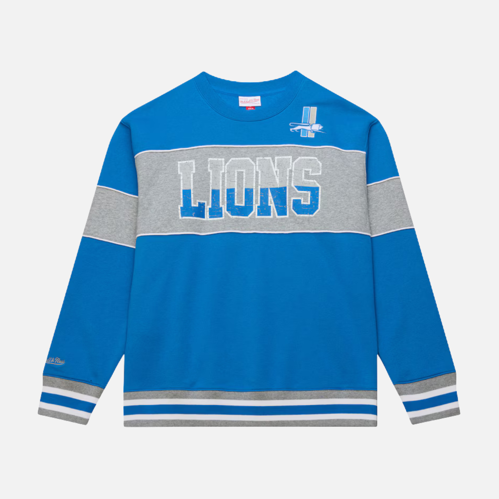 Mitchell & Ness Detroit Lions Vintage Logo Blue Fleece Crew