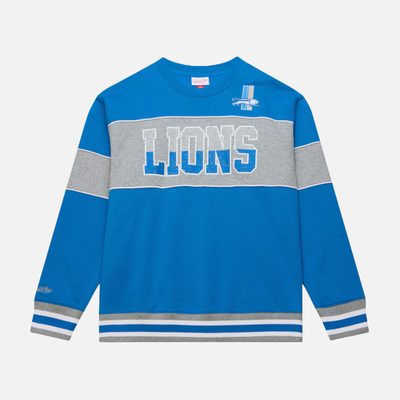 Mitchell & Ness Detroit Lions Vintage Logo Blue Fleece Crew