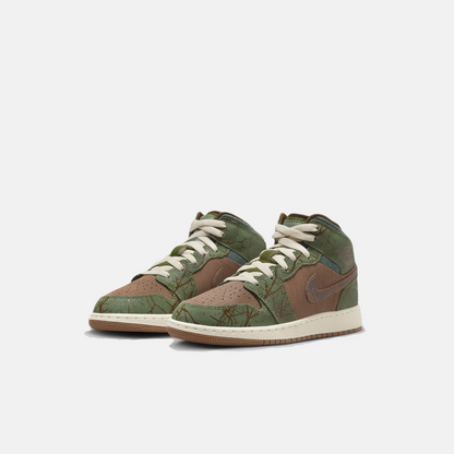 Air Jordan Kids' 1 Mid SS Treeline (PS)