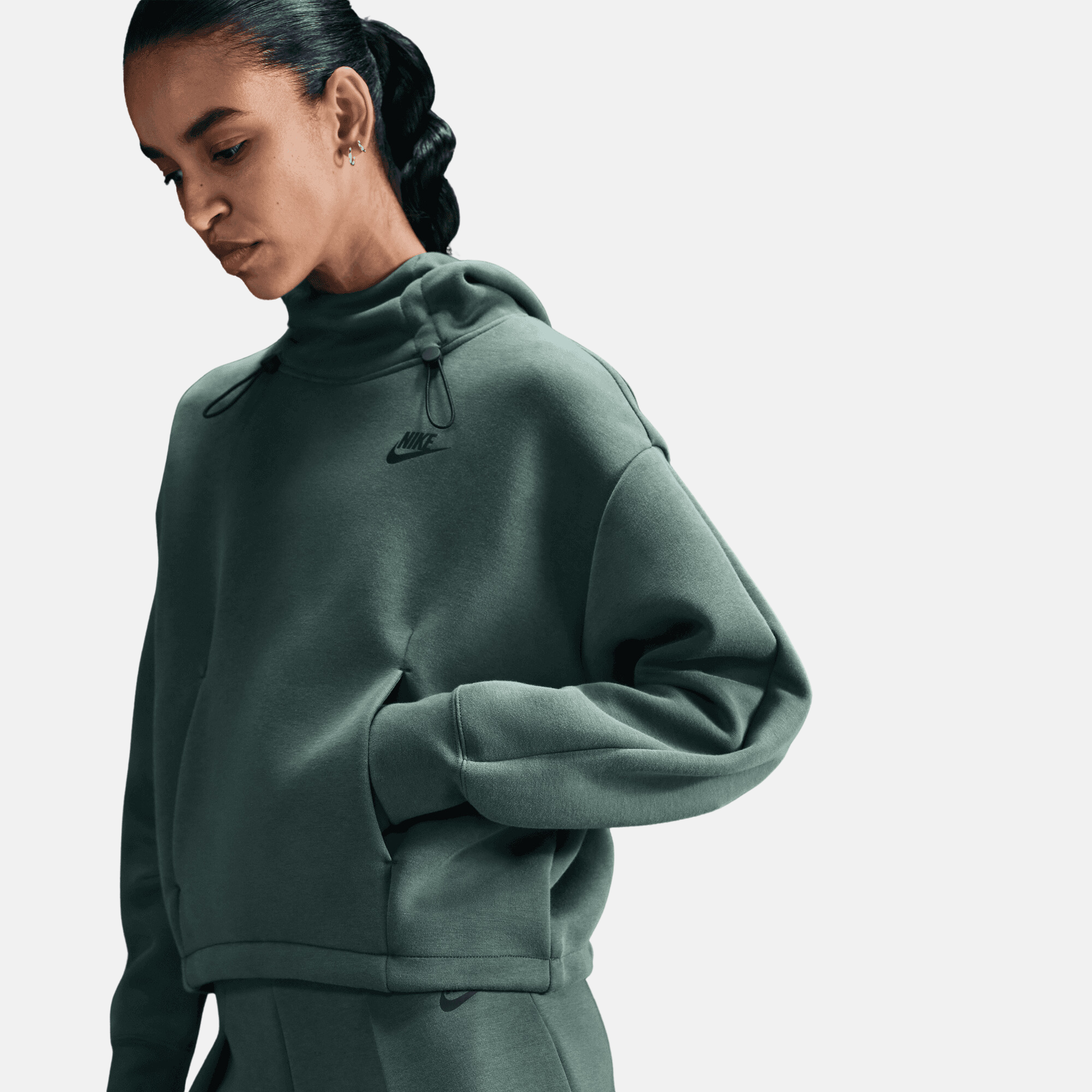 Nike Women's Sportswear Tech Fleece Oversized Green Hoodie