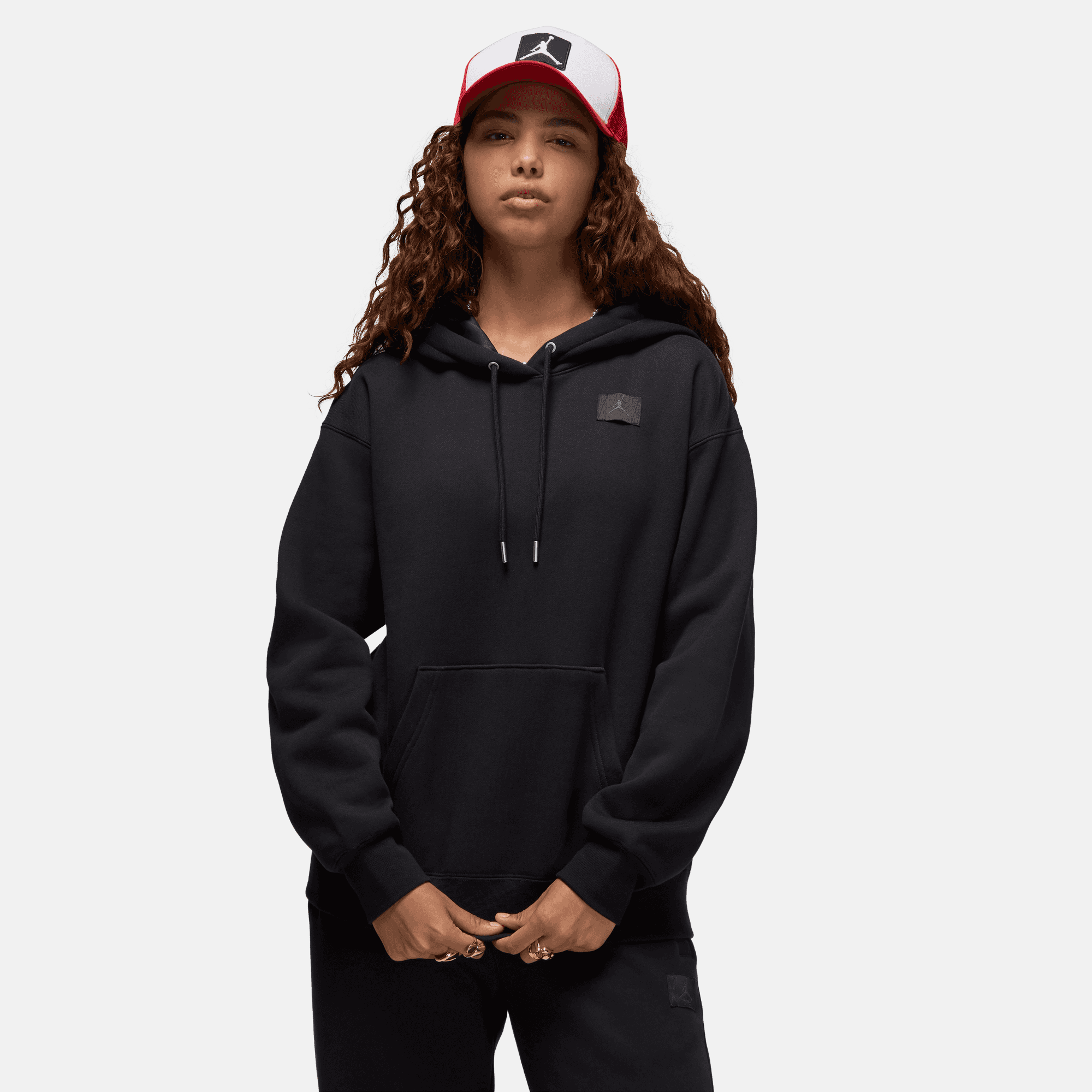 Air Jordan Women's Flight Fleece Black Satin-Lined Pullover Hoodie