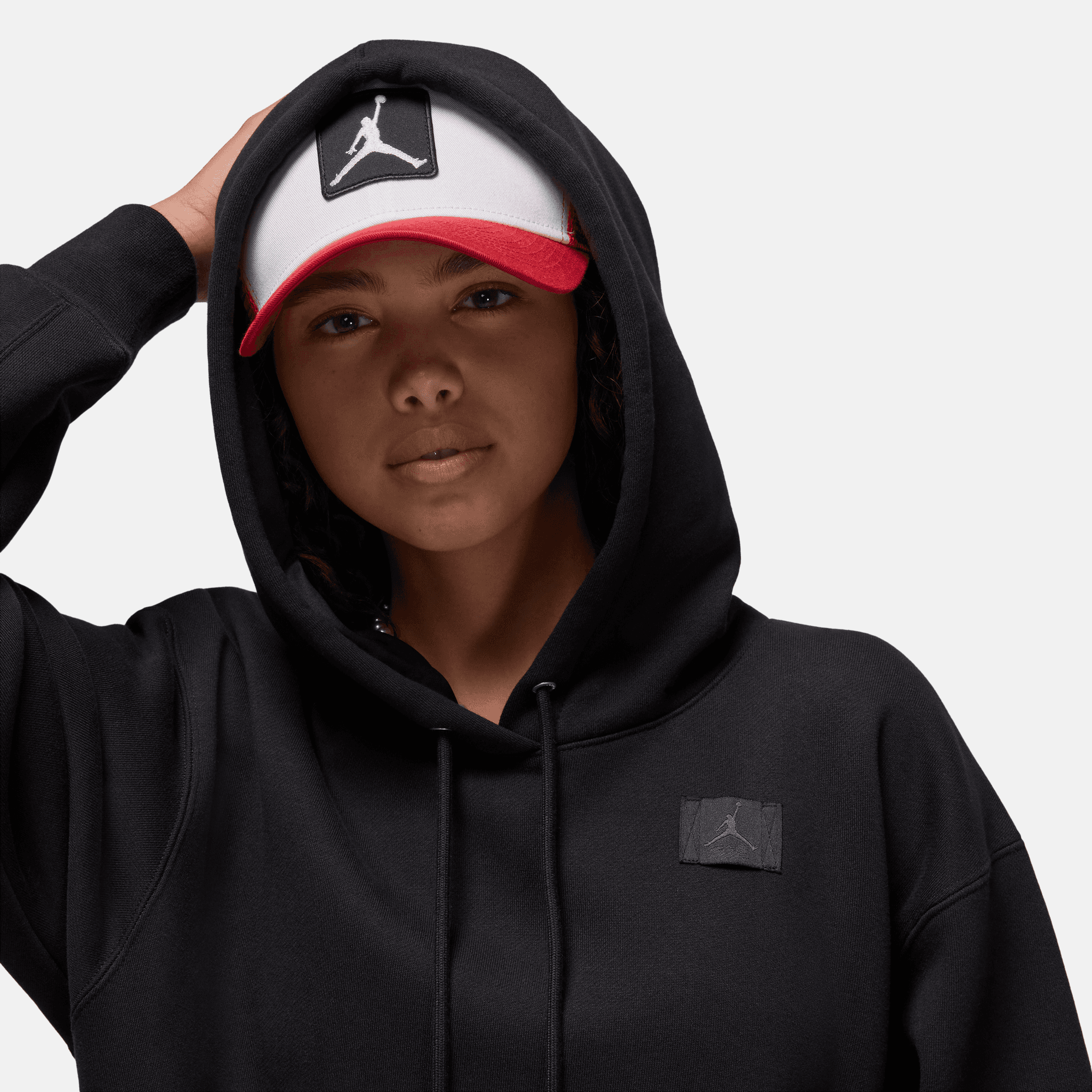 Air Jordan Women's Flight Fleece Black Satin-Lined Pullover Hoodie