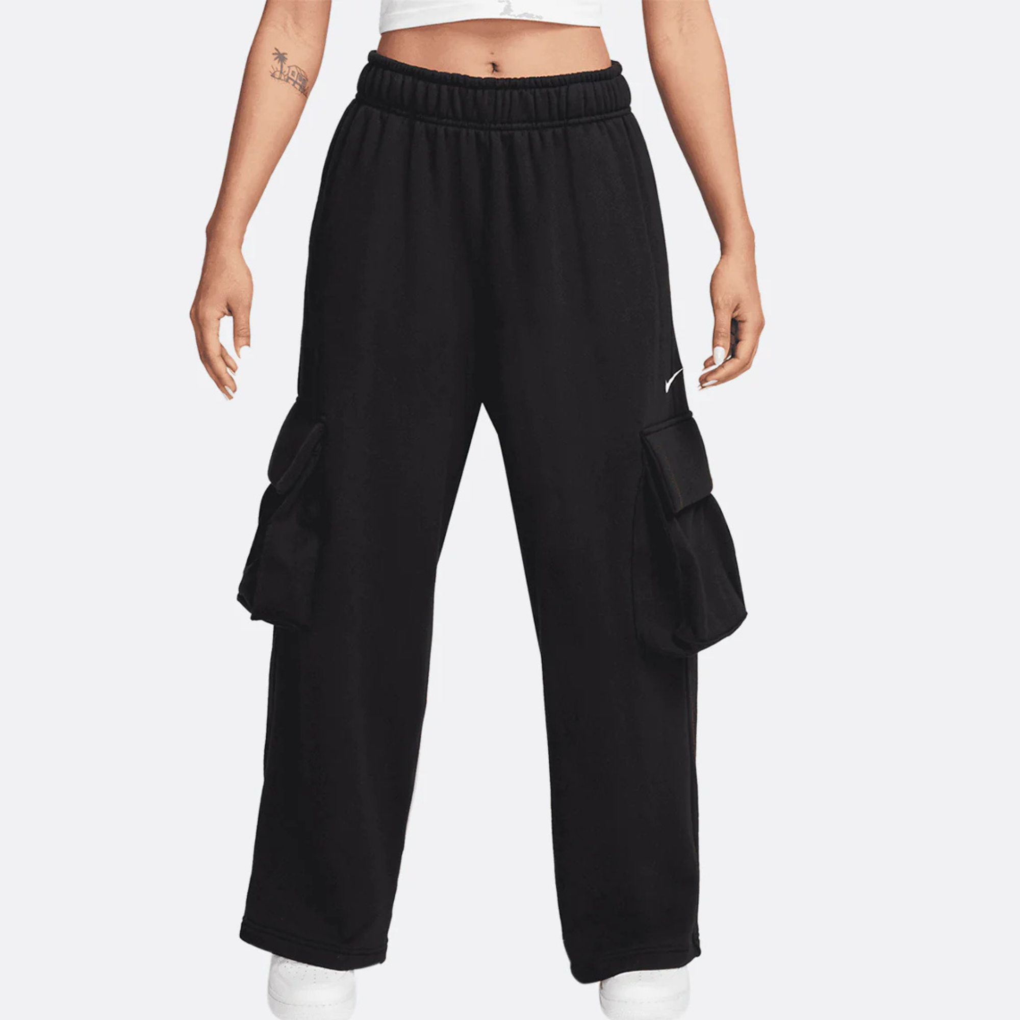 Nike Women's Sportswear Low-Rise Black Oversized French Terry Open-Hem Pants