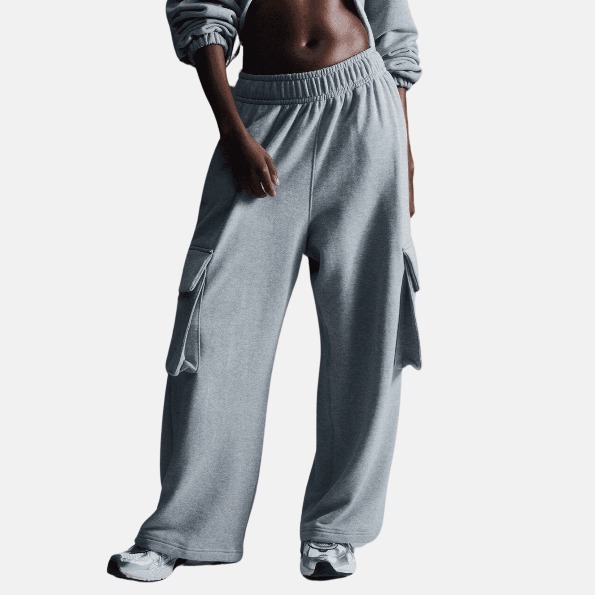 Nike Women's Sportswear Low-Rise Grey Oversized French Terry Open-Hem Pants