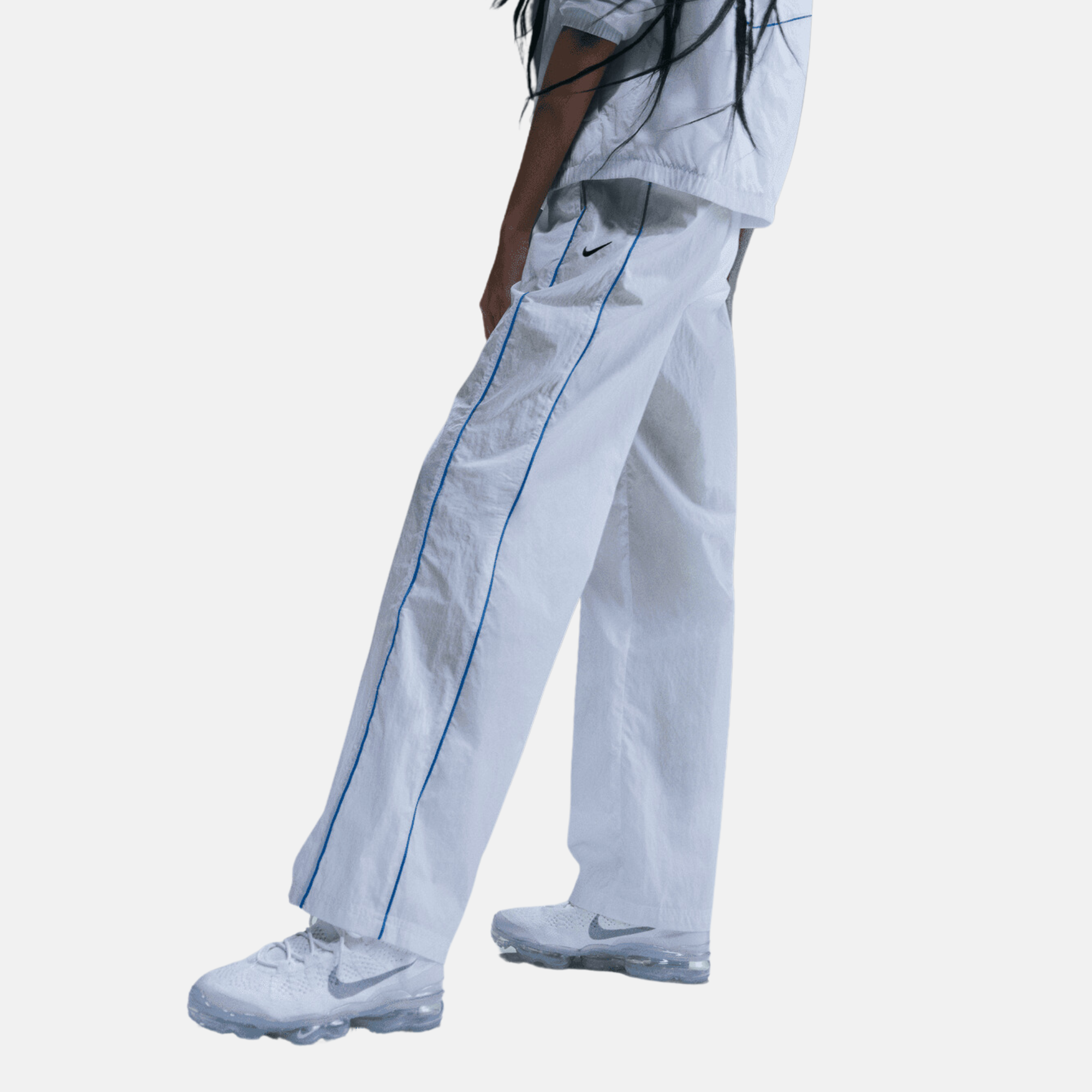 Nike Women s Windrunner White High Waisted Woven Open Hem Pants Puffer Reds