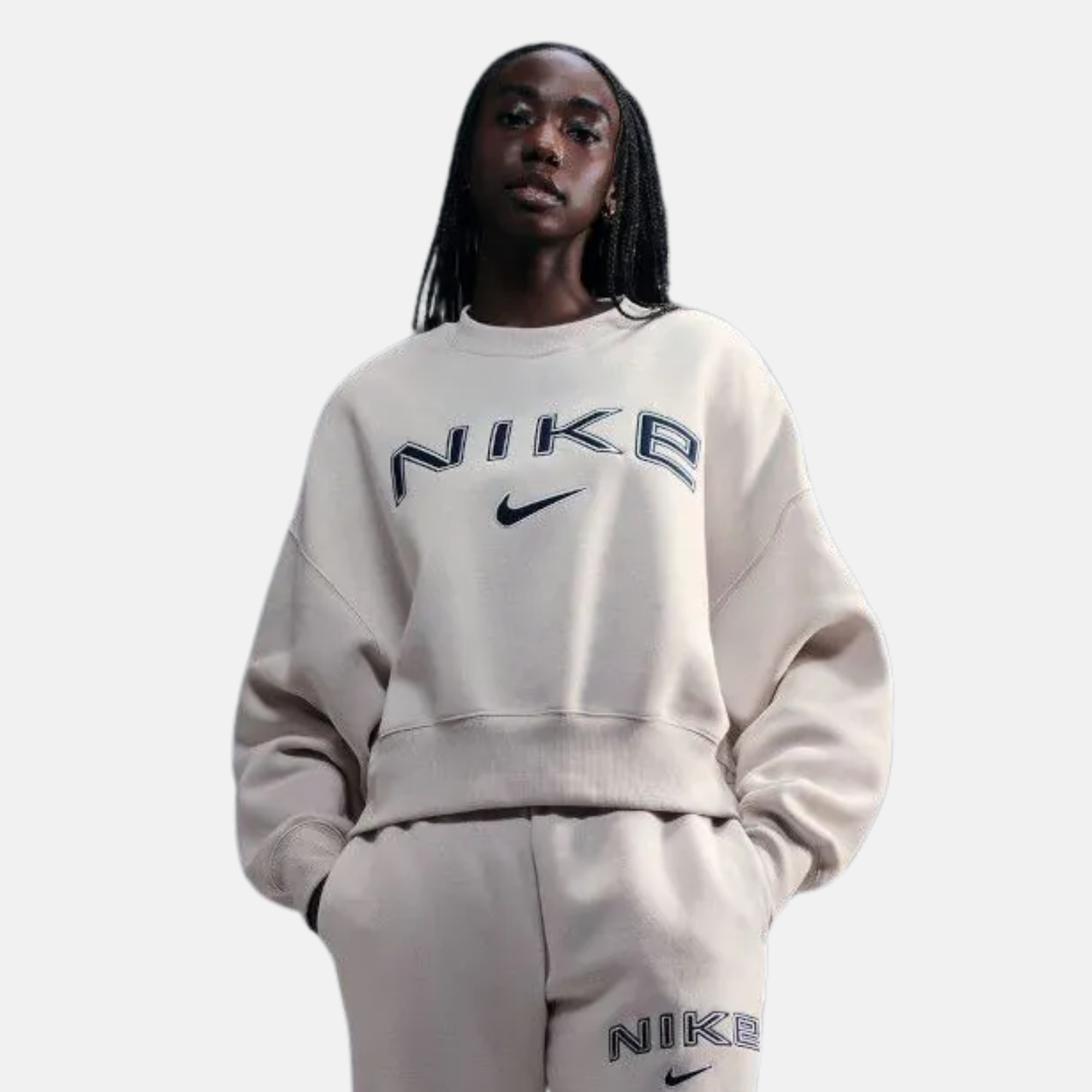 Nike Women's Sportswear Phoenix Fleece Light Orewood Brown Oversized Crew-Neck Logo Sweatshirt