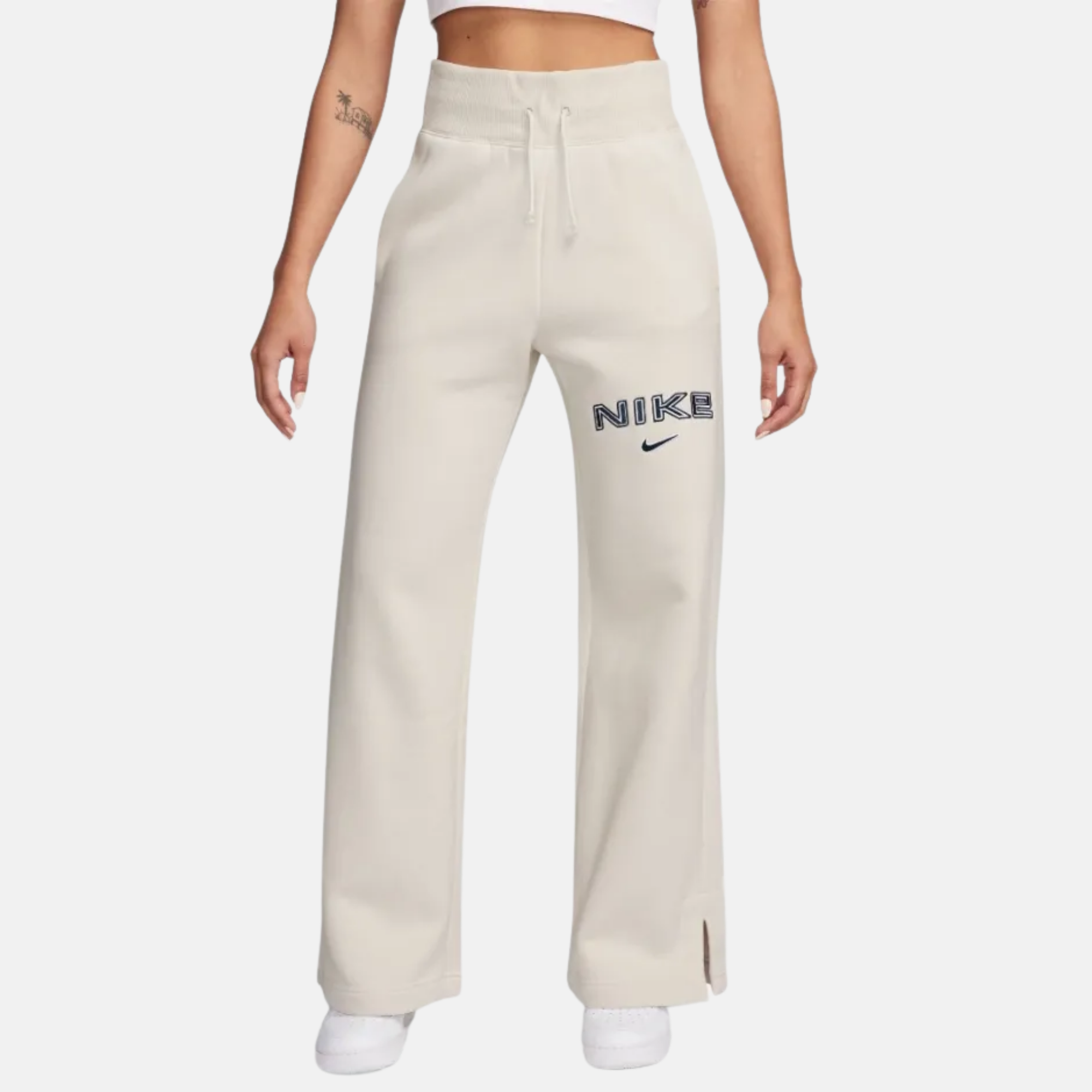 Nike Women's Sportswear Phoenix Fleece Light Orewood Brown Hig-Waisted Wide-Leg Logo Pants