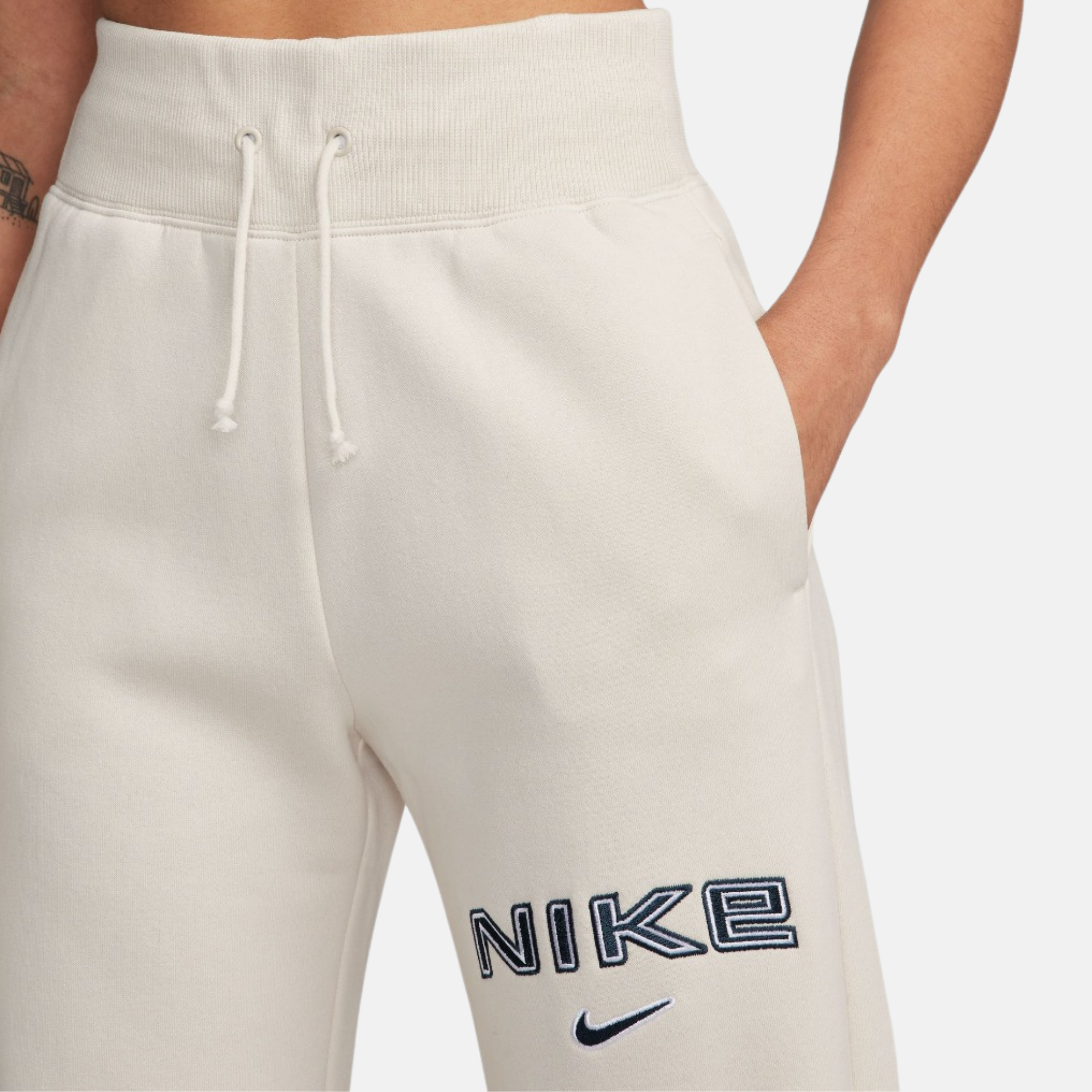 Nike Women's Sportswear Phoenix Fleece Light Orewood Brown Hig-Waisted Wide-Leg Logo Pants