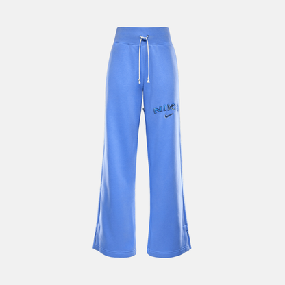 Nike Women's Sportswear Phoenix Fleece Blue High-Waisted Wide-Leg Logo Pants